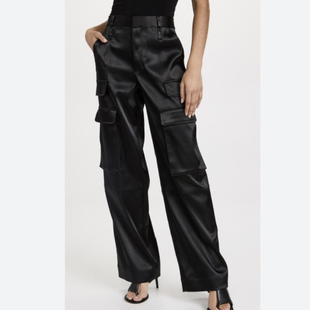 Frame 'Relaxed' Black Satin Straight Cargo Pant